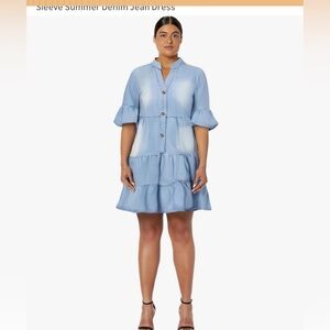 Light Blue Denim Tiered Button-Front Women’s Dress